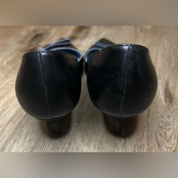 Prada Black Leather Logo Bow Kitten Heel Pumps Size 36 Blue Size 6 - Picture 6 of 9